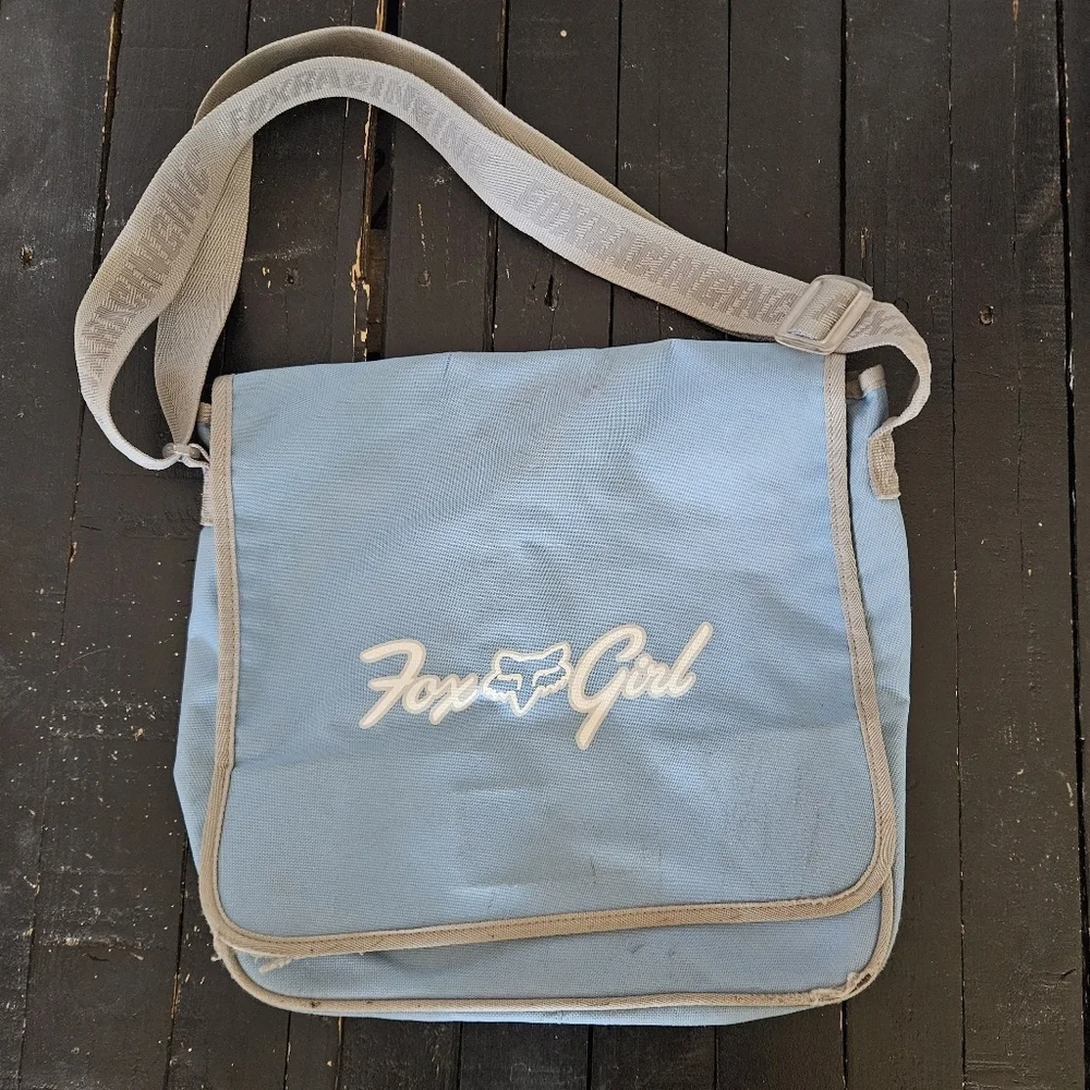 Fox Racing Riders Vintage Blue Grey Girl Messenger Bag Laptop Shoulder Y2K 90s